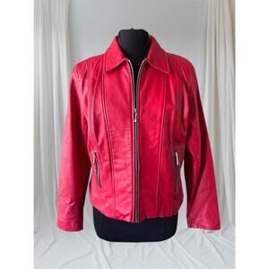 Red Leather Women's Jacket, Size L
